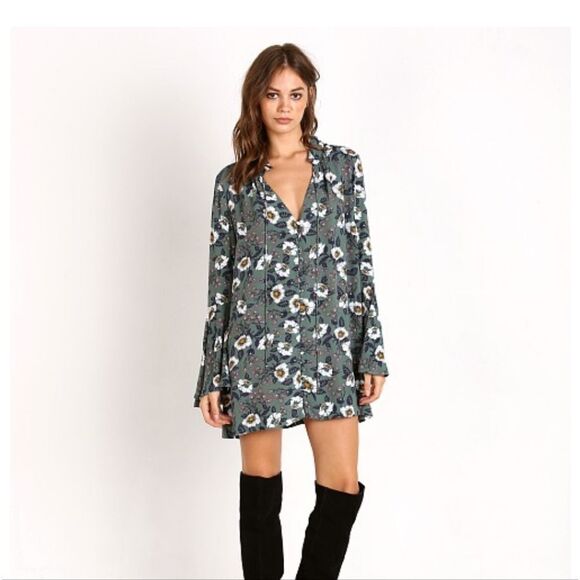 Free People Magic Mystery Tunic Floral Long Bell Sleeve Dress - Picture 14 of 14